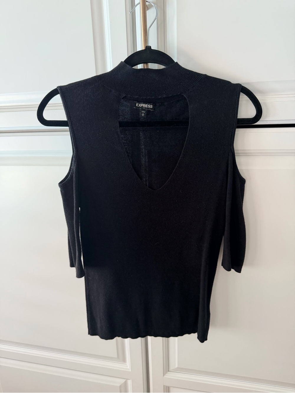 Express Black Cold-Shoulder Sleeveless Knit Top